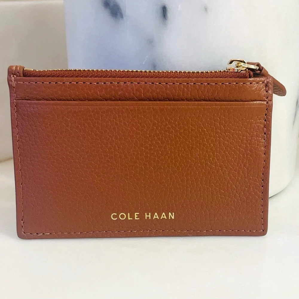 Cole Haan British Tan Brown Leather Zip Card Holder New - Picture 3 of 6